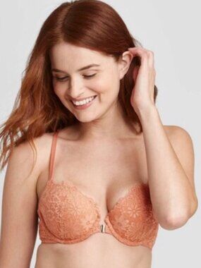 Auden Cosmic Rust Lace Plunge Coverage Push Up Racerback Bra Women’s Size 38C
